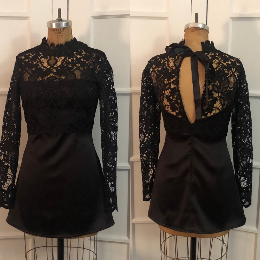 EUC ASOS black lace satin mini dress 6